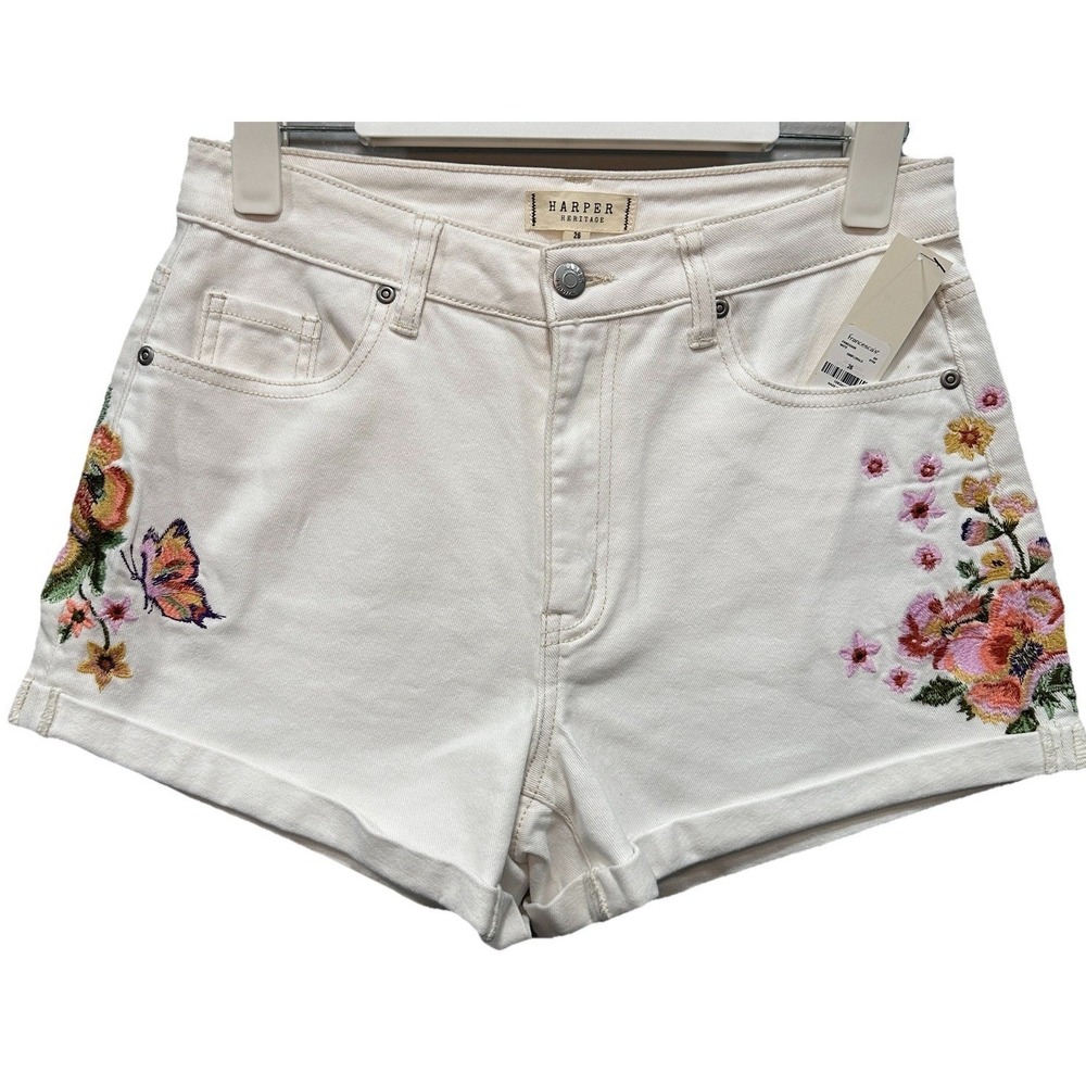 NWT Francesca's Harper Heritage Shorts Juniors 26 White Floral Embroidered NWT